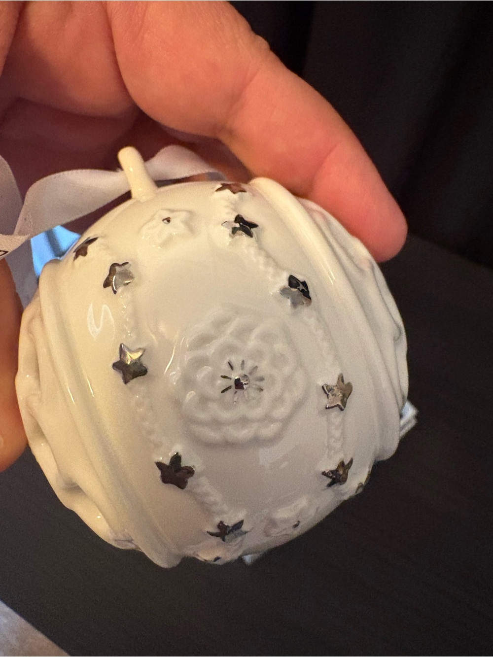 Pandora white and black holiday ornament with ribbon - Picture 6 of 7